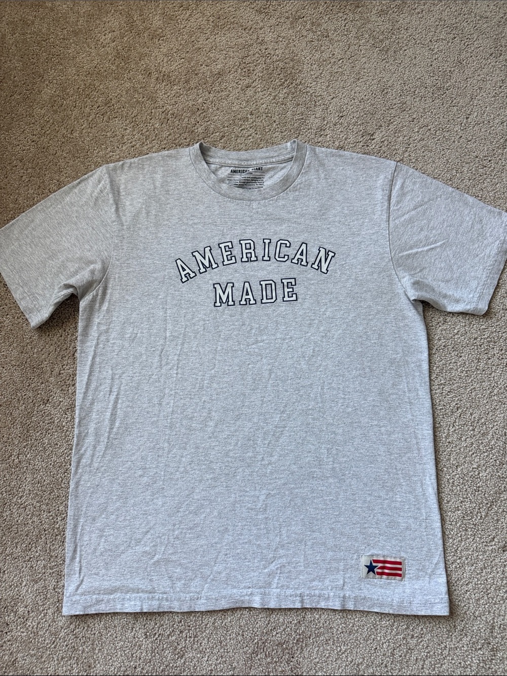 American Giant Patriotic Flag Collection Grey Logo Short Sleeve Cotton Tee